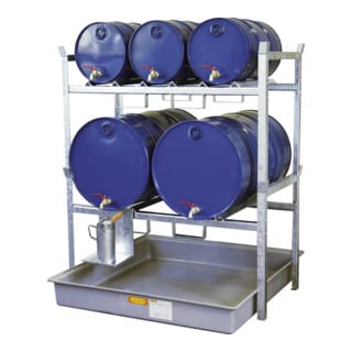 CEMO Fassregal Typ 800 + Fassauflage 2 x 200 l Fass + GFK-Auffangwanne 220 l