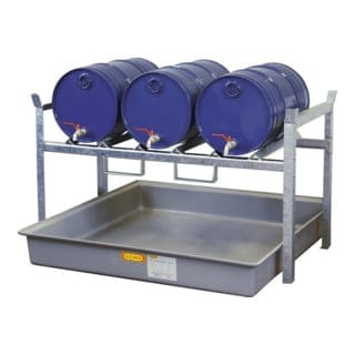CEMO Fassregal Typ 800 + Fassauflage 3 x 60 l Fass + GFK-Auffangwanne 220 l