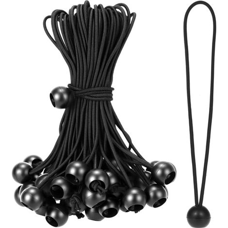 50 Stück Elastische Bungee-seile Mit Kugeln, 20 Cm, Schwarze Gummi-bungee-seile, Geeignet Für Campingzelte, Planen, Banner, Haushaltsgegenstände.