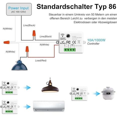Union – 2200w/10a Funkschalter – 433mhz Funksteuerung – 30–50 M Reichweite – Drahtlose Installation Für Lampen Und Ventilatoren