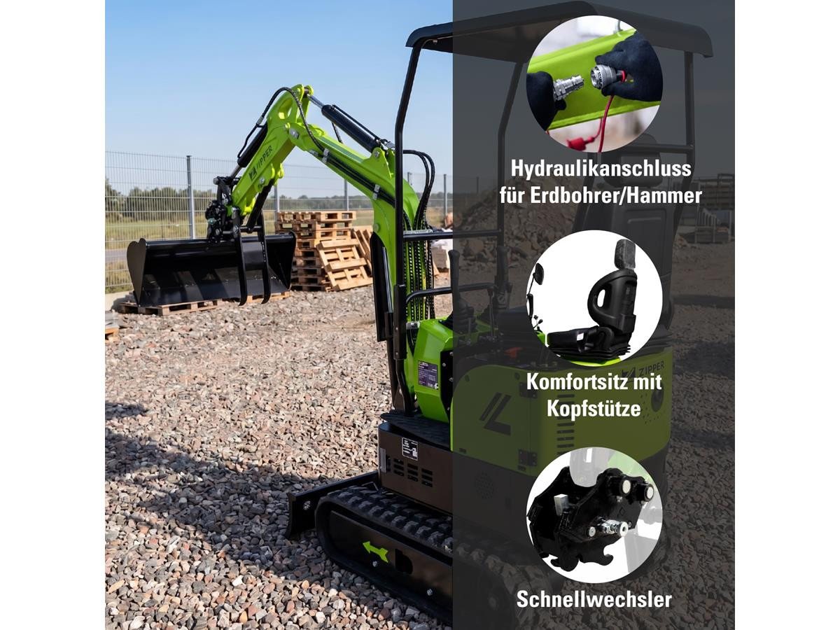 Diesel Minibagger 7,8 Kw 900 Kg 3 Schaufeln Schnellwechsler Zipper Zi-mbg850ds5 Bild 5