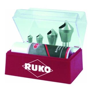 RUKO Kegel- und Entgratsenker-Satz mit Querloch 90° HSS Co 5 5-teiliger Kegel- und Entgratsenker-Satz