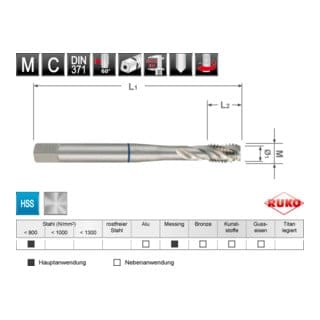 RUKO Maschinengewindebohrer M DIN 371 HSS M 6 Gewindelänge 9 mm