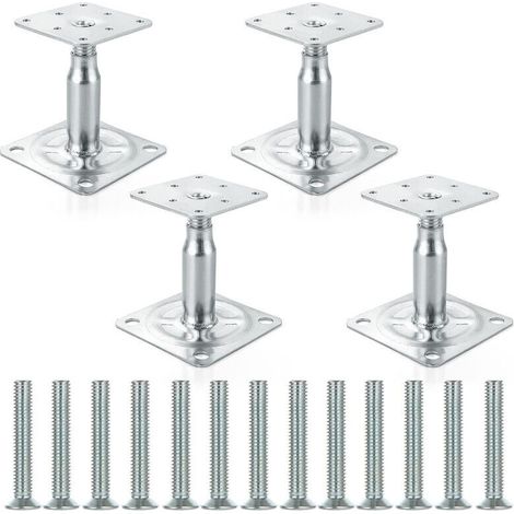 Set Mit 4 Verstellbaren Pfostenhalterungen, Verzinkter Stahl, Höhe 100 Bis 150 Mm, Schnellmontage, Für Beton Und Asphalt