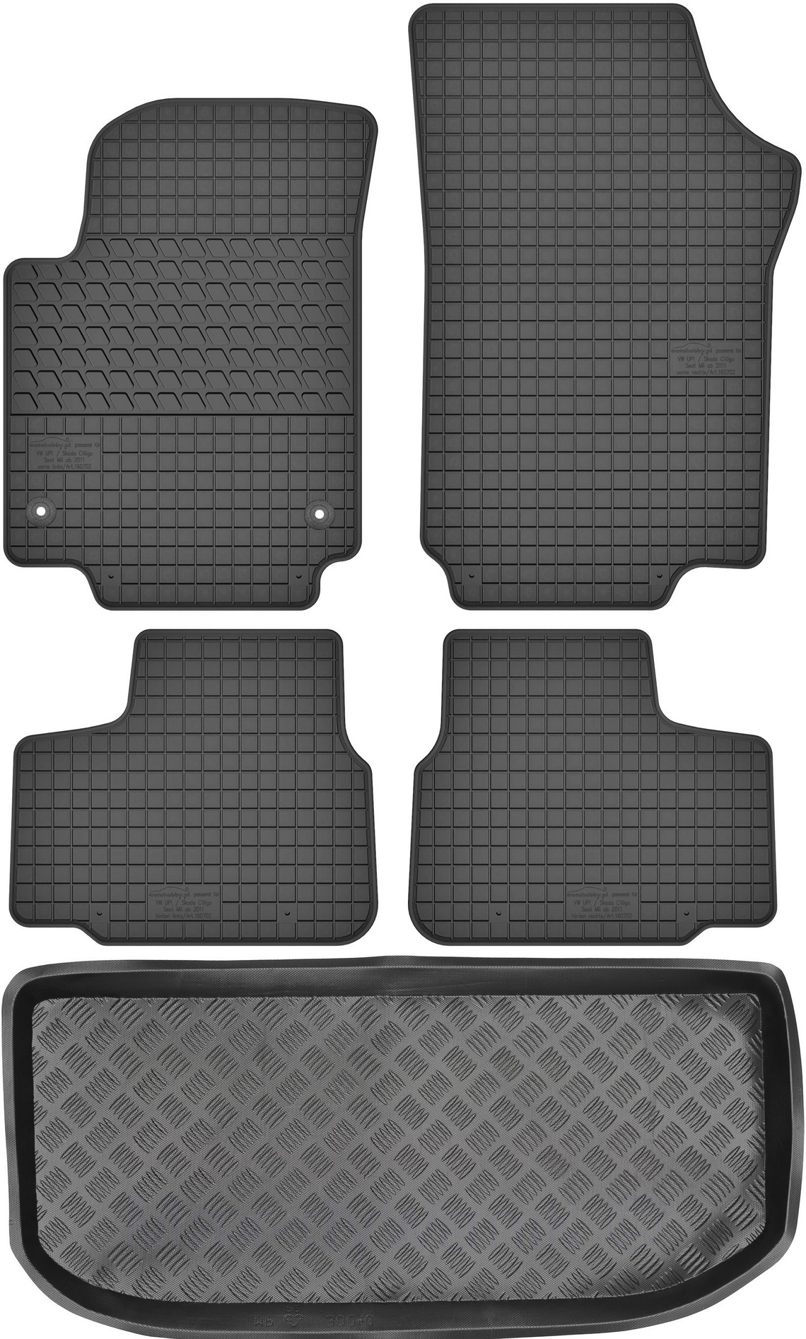 Volkswagen Up Schrägheck (2011–2020) – Set – Gummifußmatten + Kofferraummatte