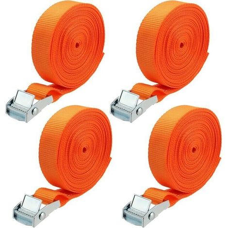 Set Mit 4 X 7 M Spanngurten Mit Verriegelungsmechanismus, Spanngurte Für Auto, Anhängerkupplung, Motorrad, Fahrrad, Maximale Traglast 250 Kg, Orange, 2,5 Cm Breit
