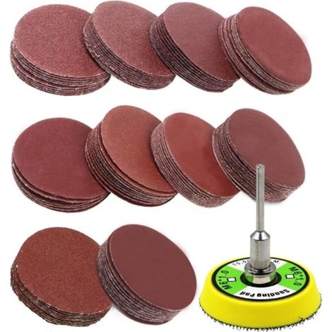 Packung Mit 100 Schleifscheiben (50 Mm Durchmesser), Verschiedene Körnungen Von 60 Bis 2000, Aluminiumoxid, Für Holz, Metall Und Kunststoff