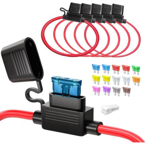 Stück 12(1)+16awg(4) Mittlerer Inline-sicherungshalter, Atc/ato Kfz-flachsicherungshalter 12v Wasserdicht Für Auto/lkw/motor + 14 Stück Standardsicherungen (2a 3a 5a 7,5a 10a 15a 20a 25a 30a 35a)