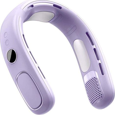 Wiederaufladbarer, Tragbarer Nackenventilator Mit Digitalanzeige, Ohne Rotorblätter Und Festkörpertechnologie, Lila, Für Erwachsene Und Kinder.