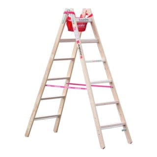 Euroline Holz-Sprossenstehleiter Nr. 10504 2 x 7 Comfort-Breitsprossen