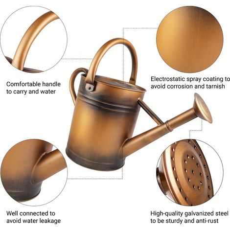 Stück Kupferfarbene 1-gallonen-metallgießkanne Mit Abnehmbarem Ausguss, Schöne Verzinkte Stahl-gartengießkanne Für Zimmer- Und Gartenpflanzen