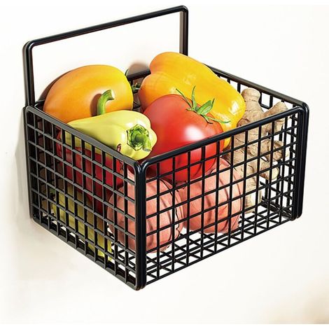 Wandmontierter Aufbewahrungskorb, Hängende Küchenkörbe, Draht-hängekörbe, Wandmontierter Obstkorb Ohne Bohren, Obstkorb Aus Metall, Obst- Und Gemüsekörbe (schwarz)