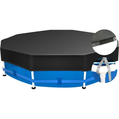 Sekey Rundpool, Spezieller Runder Metallrahmenpool Mit Verstellbaren Gurten Und Klettverschluss, Wind- Und Staubdicht, Reißfestes, Dichtes Gewebe, 305 Cm, Schwarz