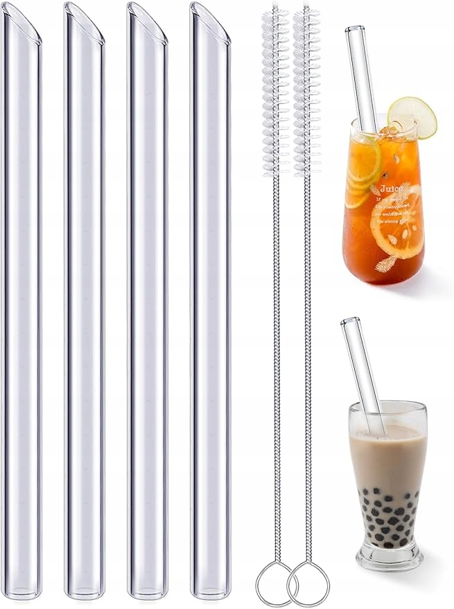 Set Mit 4 Wiederverwendbaren Glasstrohhalmen.