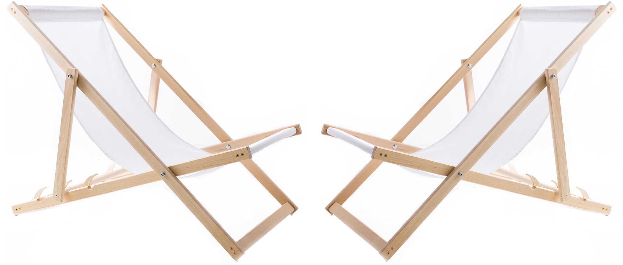 2x Holzliegestuhl Mit Weißem Stoff