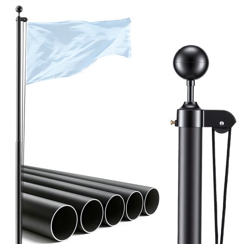 Fahnenmast 9,14 M, Mehrteiliges Flaggenmast-set Für Den Außenbereich, Extra Dicke Aluminium-fahnenstange Mit Pvc-bodenhülse, Ideal Für Garten, Private & Gewerbliche Nutzung, Schwarz