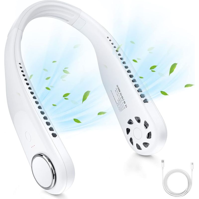 Wiederaufladbarer, Klingenloser Nackenventilator (weiß), Geeignet Für Den Innen- Und Außenbereich.