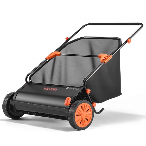Rasenkehrmaschine 76 Cm Kehrbreite, Kehrmaschine Mit 340 L Fangkorb & Verstellbarer Bürstenhöhe, Laubsammler, Laubkehrmaschine, Laubkehrer Mit Gummirädern Für Laub- & Grasentfernung
