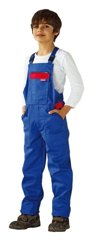Planam Kinder-Latzhose kornblau/mittelrot 158/164