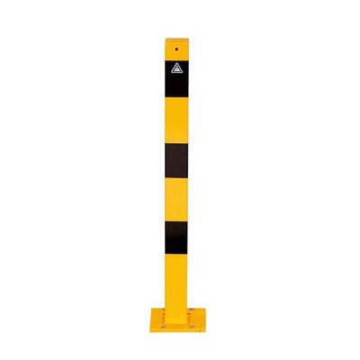 Schake Absperrpfosten Typ 470APBG, ortsfest, abnehmbar + Bodenplatte 150 x 180 mm Ø 70 x 70 mm, gelb / schwarz