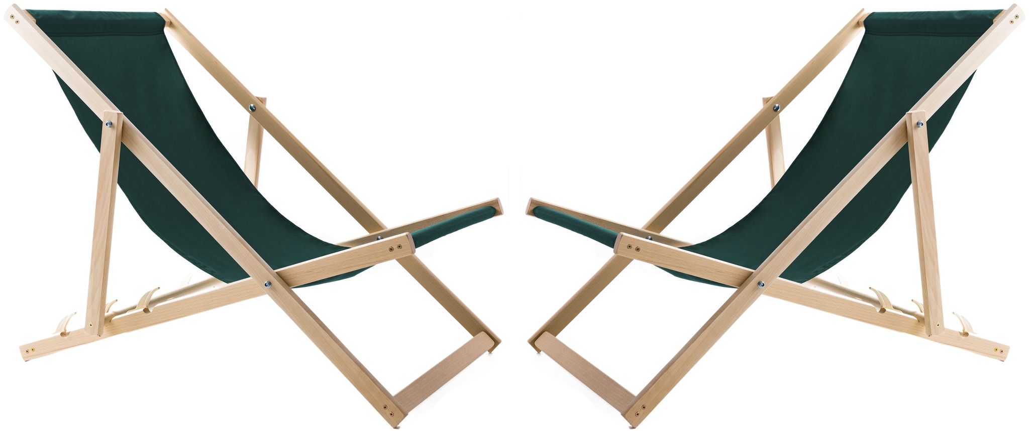 2x Holzliegestuhl Mit Grünem Stoff