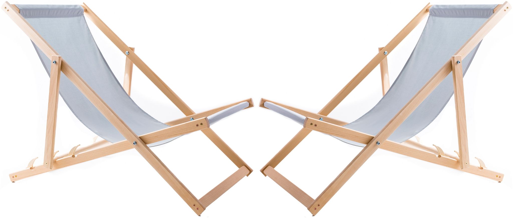 2x Liegestühle Aus Holz Mit Hellgrauem Stoff