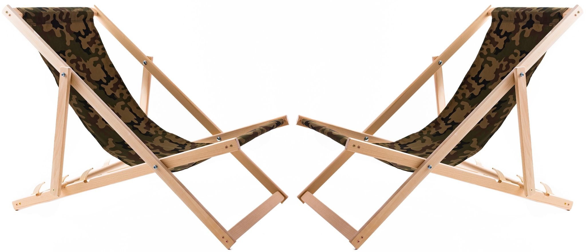 2x Liegestuhl Aus Holz Und Tarnstoff