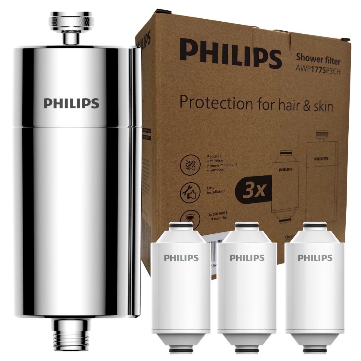 Philips Awp1775p3ch/10 Silber. Duschfilter + 3 Filterkartuschen