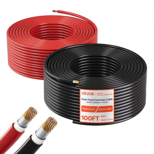 Solarkabel Verlängerung, 30,5 M Schwarz & 30,5 M Rot, 10 Awg Solarverlängerungskabel, Verzinntes Kupferkabel Für Netzunabhängige Photovoltaiksysteme An Haus, Fahrzeug, Rv, Boot, Ip67