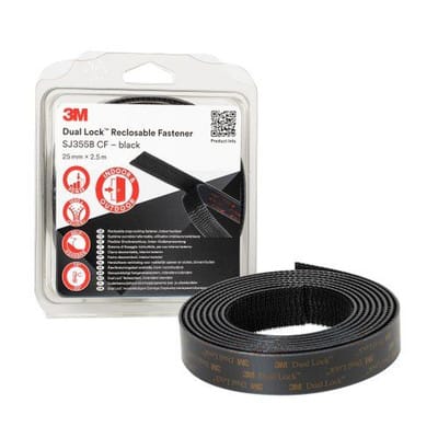 3M Dual Lock SJ3550 Schw. 40Köpfe/cm² Flexibler Druckverschluss 25mm x 2,5 m