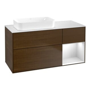 V&B Waschtischunterschrank Wandbeleuchtung Finion 120x60 cm, Reg re wh. m Lac, wal veneer