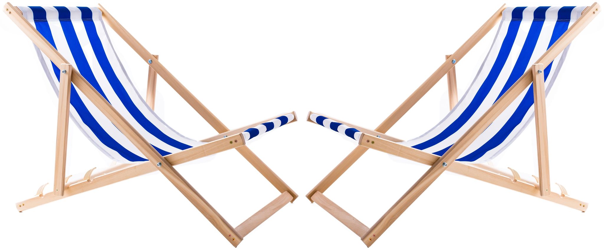 2x Blau Gestreifter Holz-liegestuhl