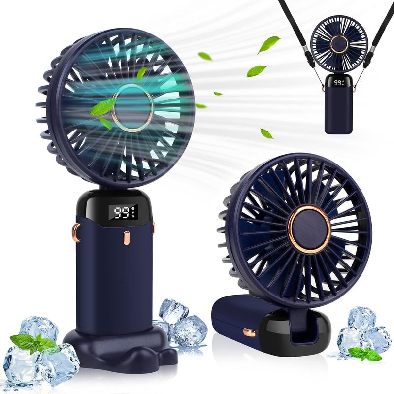 Tragbarer Handventilator Mit Digitalanzeige (blau), Geeignet Für Den Innen- Und Außenbereich.