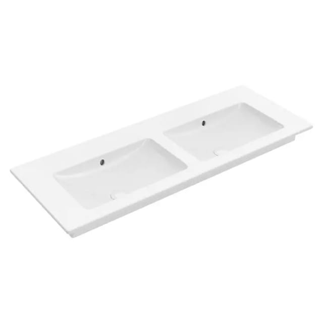 V&B Möbel-Doppelwaschtisch VENTICELLO 130x50cm, o. HL, m Überlauf, weiß C-plus