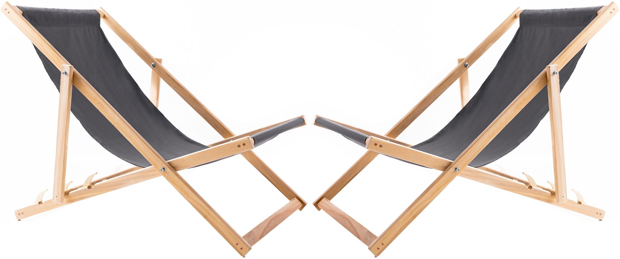 2x Liegestühle Aus Holz Mit Dunkelgrauem Stoffbezug