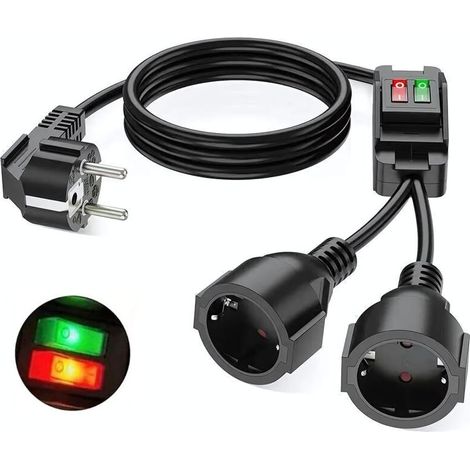 Doppelverlängerungskabel Mit Schalter, 16a 250v, 4000w, 2m, 2 Schuko-steckdosen, Gummiverlängerungskabel Für Den Außen- Und Innenbereich (küche, Büro)