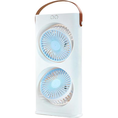 Wiederaufladbarer Tischventilator Mit Zwei Ventilatorköpfen, 1200-mah-akku, 3 Geschwindigkeitsstufen, 15,5 X 5,5 X 31 Cm, 544 G, Für Studentenwohnheime Und Camping