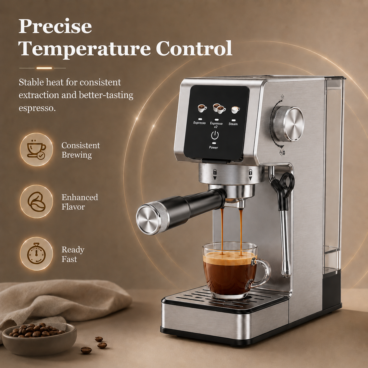 20-bar Espresso Machine With Touch Screen, 1350w Professional Espresso Maker, 1.2l Removable Water Tank, Single & Double Shot