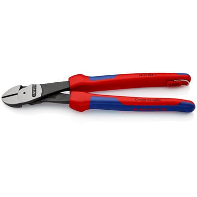 KNIPEX 74 22 250 T Kraft-Seitenschneider mit Mehrkomponenten-Hüllen, mit integrierter Befestigungsöse zum Anbringen einer Absturzsicherung schwarz atramentiert 250 mm