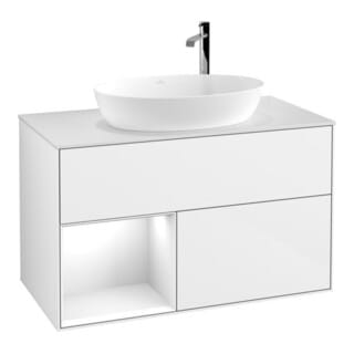 V&B Waschtischunterschrank Wandbeleuchtung Finion 100, Pl w m, Rg glo wh. Lac, glo wh. Lac