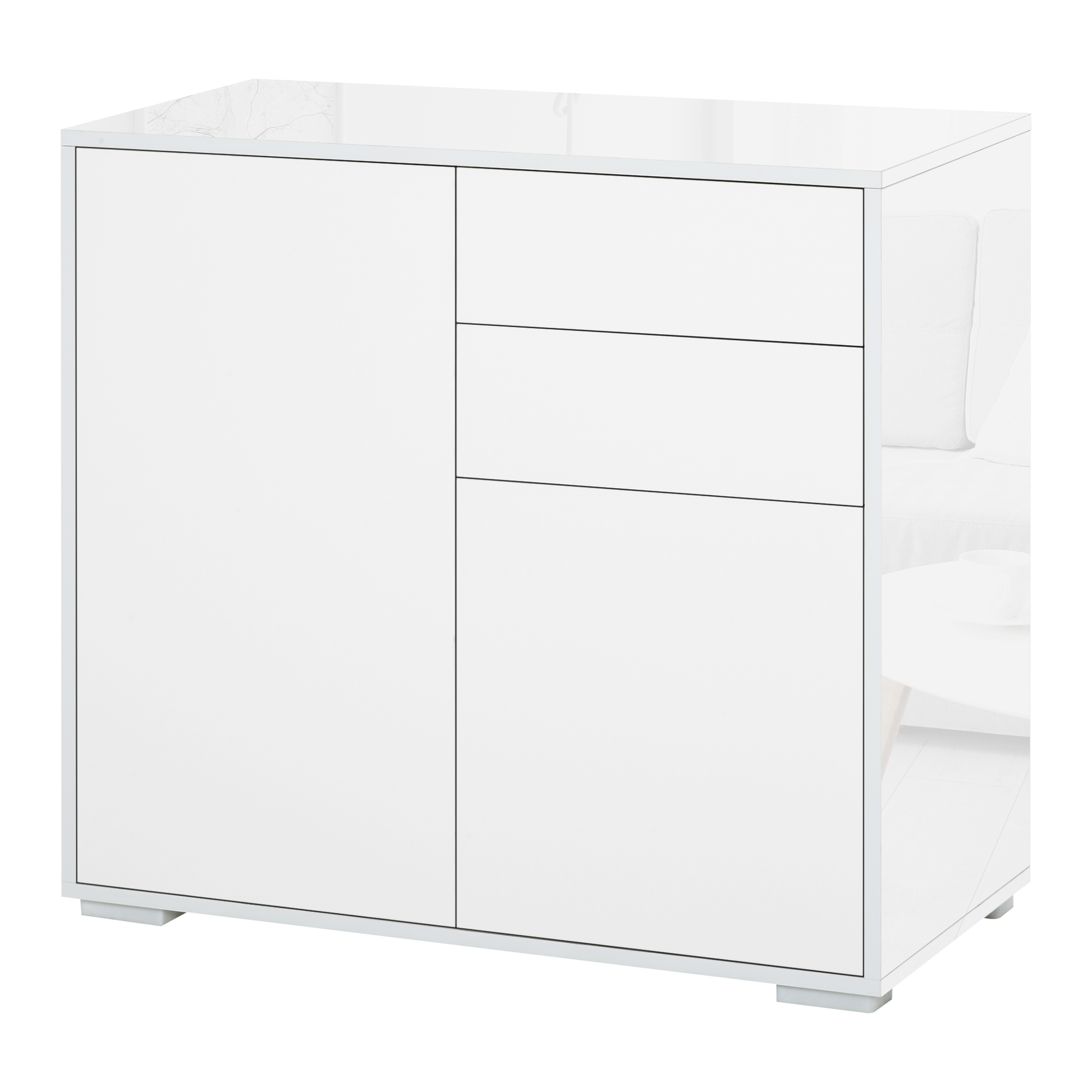 Schrank Mit 2 Schubladen Und 2 Türen, Push-to-open-funktion, Für Zuhause Und Büro, 79 X 36 X 74 Cm, Mattweiß