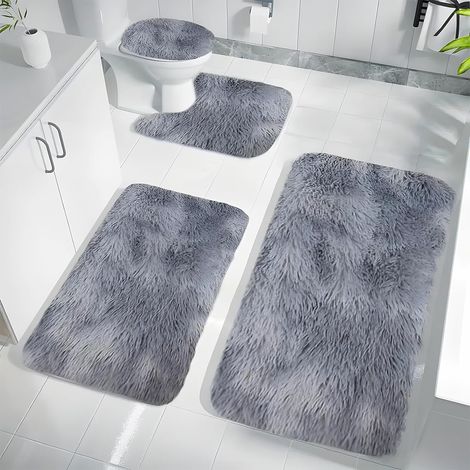 Set Mit 4 Rutschfesten, Waschbaren Polyester-badematten – Ausschnitte – 40 X 60 + 40 X 50 + 40 X 40 + 40 X 80 Cm – Hellgrau