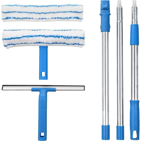 Mitclear Fensterabzieher Mit Teleskopstiel (146 Cm), Fensterreiniger Mit Silikonabzieher Und Mikrofaserbürste, Professionelles Fensterreinigungsset Für Fenster/autos