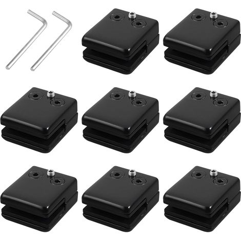 Neoteck 8 X 8–10 Mm Vierkant-glasklemmen Aus Edelstahl 304, Schwarz Lackiert, Flache Rückseite Mit Gummi- Und Stellschrauben Für Balustraden, Treppen Und Badezimmer