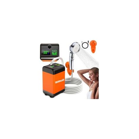 Tragbare Campingdusche Mit Wiederaufladbarer Elektrischer Duschpumpe (7800 Mah) Inklusive Schlauch Und Intelligenter Wassertemperatur- Und Druckregelung