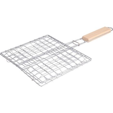 Faltbarer Grillkorb Mit Holzgriff – Grillfläche 20 X 21,5 Cm – Antihaftbeschichtetes Metallgitter – Für Drinnen Und Draußen Geeignet