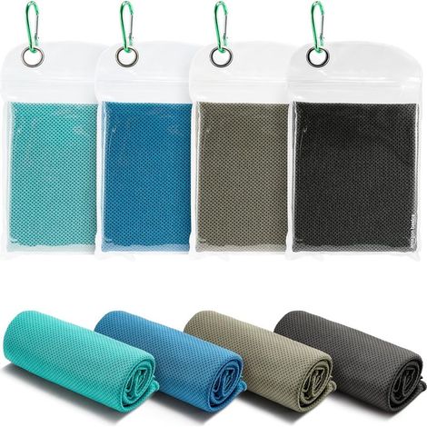Amazon Basics Kühlende Nacken- Und Gesichtstücher, Ideal Für Sport, 102 Cm X 31 Cm, 4er-pack, Schwarz/grau/türkis/marineblau