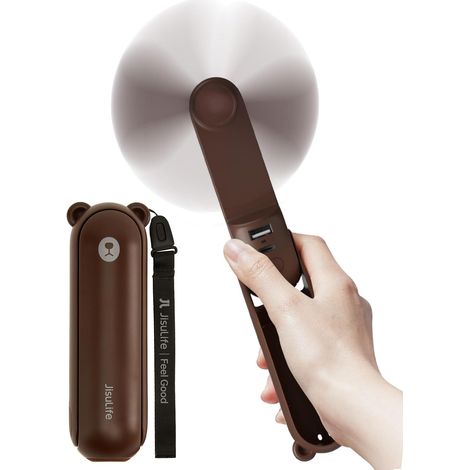 Jisulife Tragbarer Ventilator Mit 4800-mah-powerbank, Bis Zu 46 Stunden Laufzeit, Tragbarer, Akkubetriebener Handventilator Oder Faltbarer Persönlicher Ventilator Mit Usb-anschluss – Braun