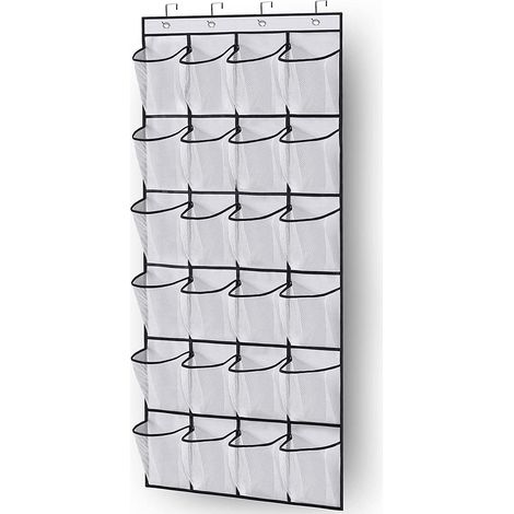 Schuhaufbewahrung Zur Wandmontage Über Der Tür – 24 Platzsparende Fächer, 3 Integrierte Haken, Weiß, 60 X 40 Cm