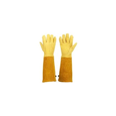Stulpen-gartenhandschuhe Für Damen Und Herren, Atmungsaktive Rosenschnitthandschuhe Mit Dornenfestem Stulpenschutz, Lange Ärmel Aus Strapazierfähigem Rindsleder (l, Gelb)